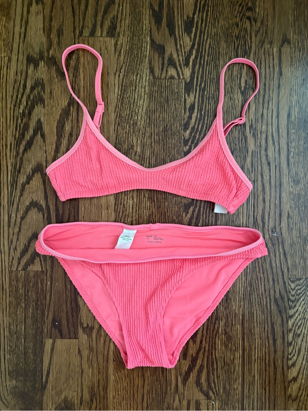 aerie Coral Pink Textured Bikini Set